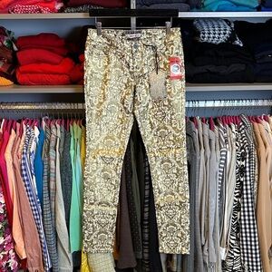 Hot Kiss gold/cream print Lily skinny jeans size 7 NWT